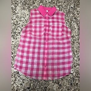 Aeropostale, Pink/White Gingham, Button Down,  Sleeveless, Blouse, Medium